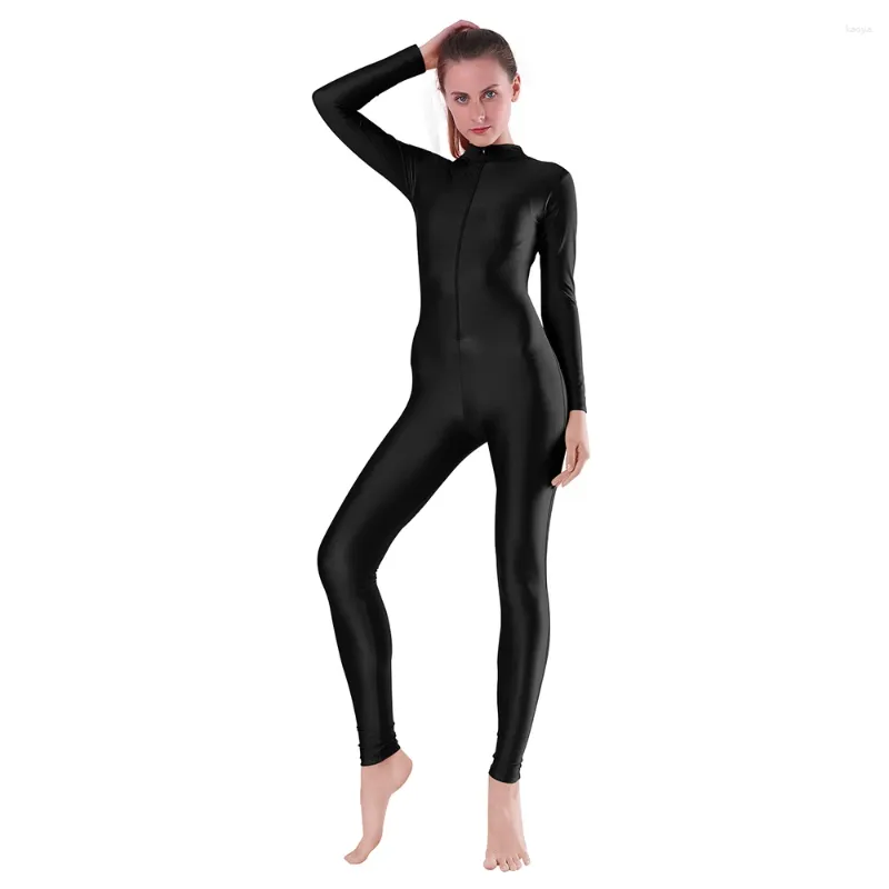 Stage Wear Speerise Adulte Col Roulé À Manches Longues Unitard Pour Femmes Spandex Combinaisons Body Body Body Gymnastique Cosplay Zentai Danse