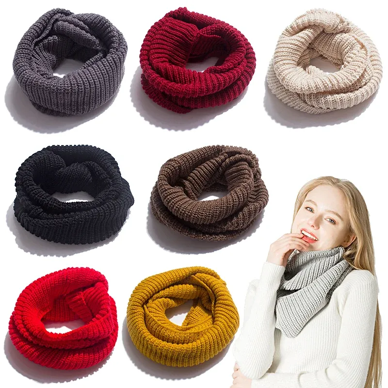 Women Cashmere Ring Collar False Collar Thick Warm Wool Knitted Elastic Neck Wrap Autumn Winter Outdoor Neck Scarf Neckerchief