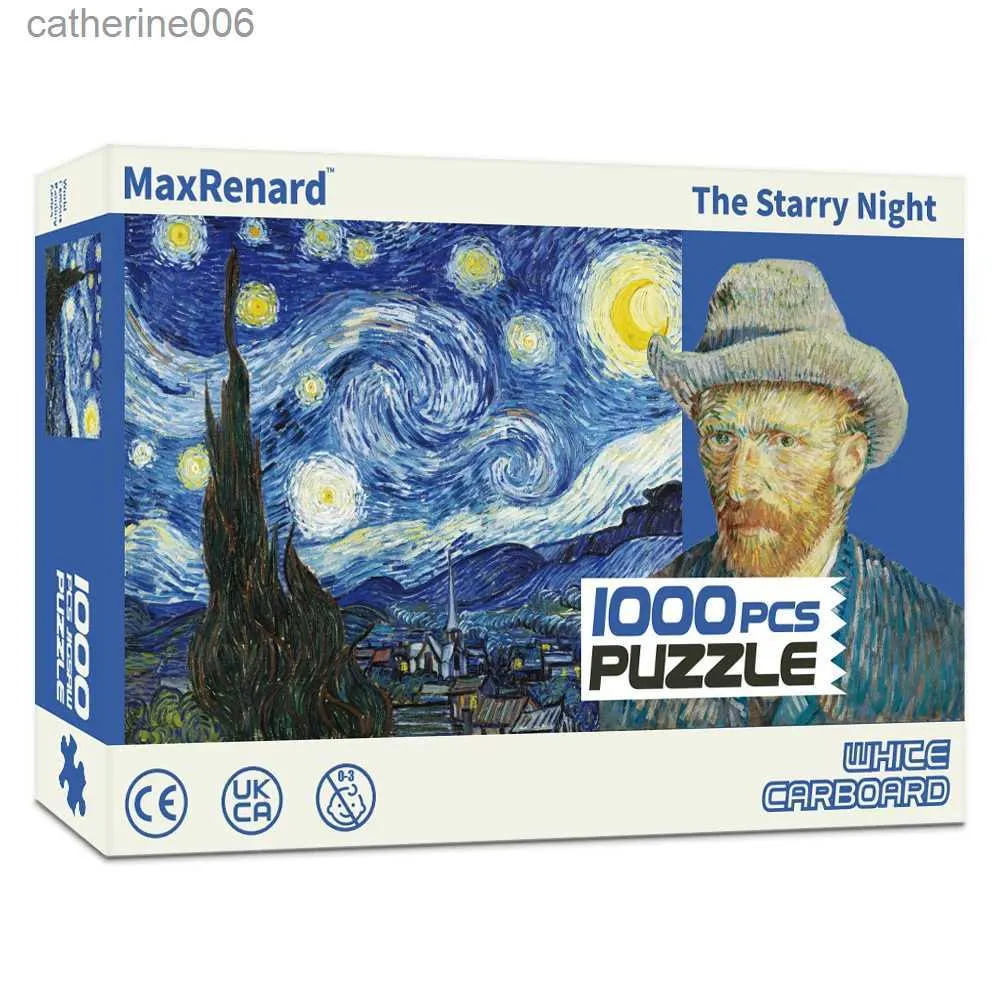 Puzzles MaxRenard 68*49 cm Puzzle 1000 pièces Van Gogh le ciel étoilé peinture à l'huile Art Puzzles jouets pour adultes décoration de la maison L231025