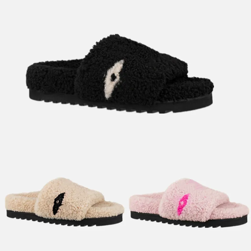 Slide PASEO COMFORT Wool Slippers Designer Womens Flip Flops Flat Bottom Flower Bench Rubber Thermal Moccasins Sandals