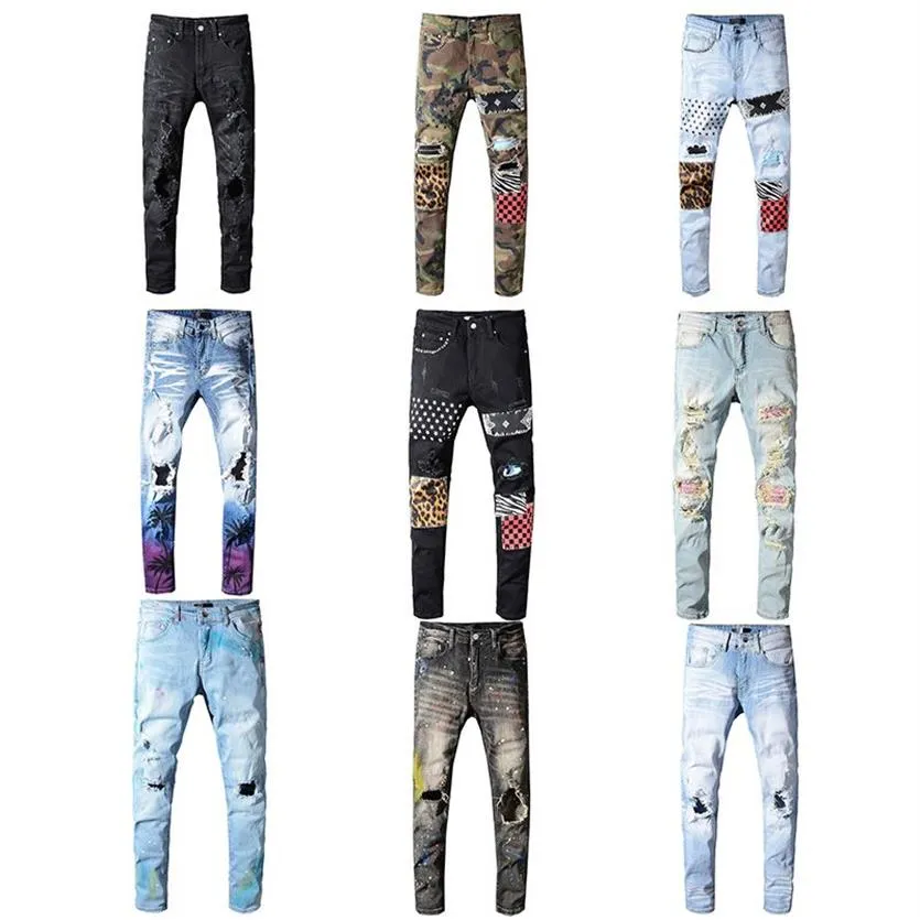 TOP Whole Classic Miri Hip Hop Pantalones Jeans Pantalones de diseñador Aquaman Mens Slim Straight Biker Skinny Loophole Jeans Hombres Mujeres Ri296x