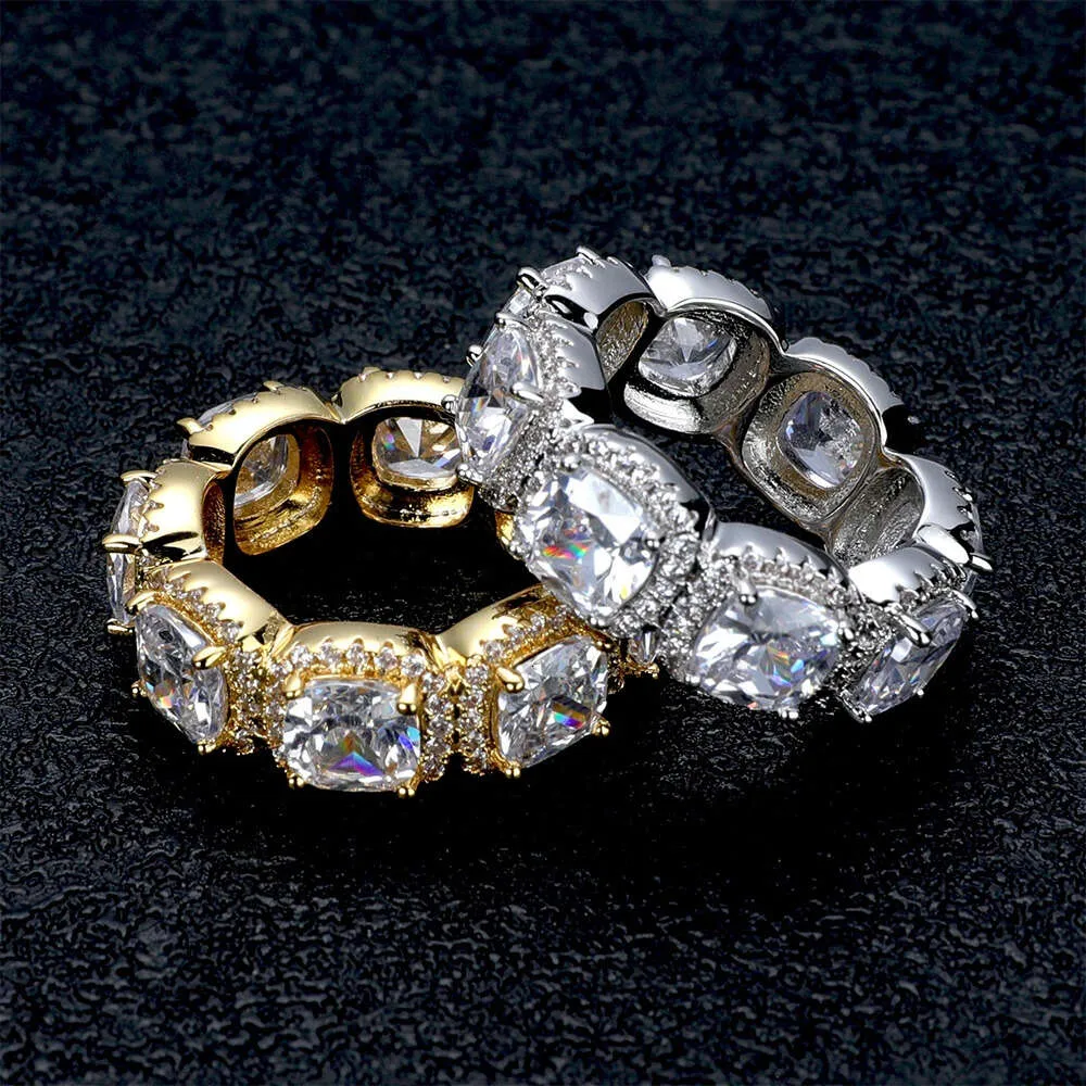 Jr24 fábrica permanente hip hop jóias almofada corte 6x6mm vvs moissanite diamante 925 prata cluster tênis banda anel