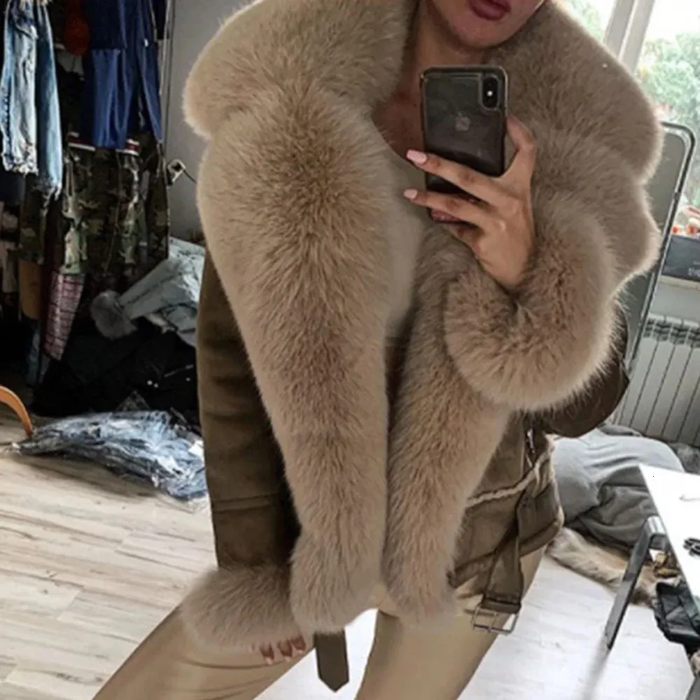 Women's Leather Faux Leather Lady's Genuine Sheepskin Leather Jackets Women Winter Shearling Coats Real Lamb Fur Lining Big Collar Natural Outewear S8611 231024