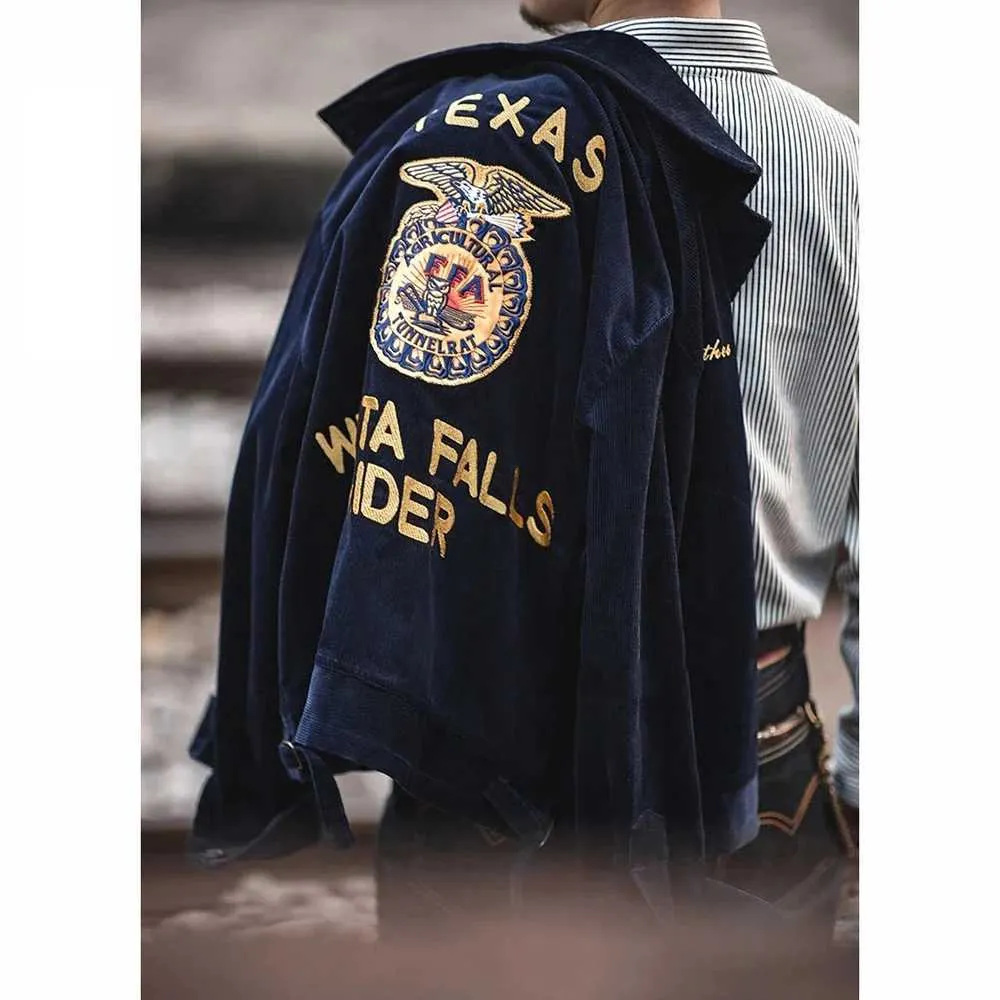 Retro Cargo Jacket For Men FFA Embroidered Corduroy Zip Up Retro Cargo Jacket For Men FFA Embroidered Corduroy Zip Up