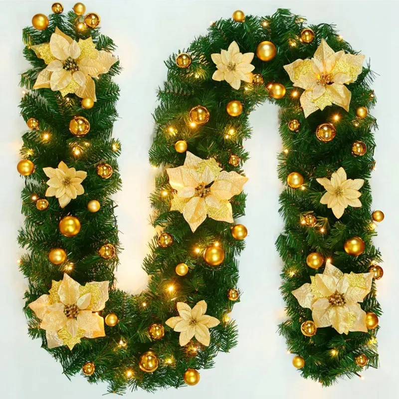 Juldekorationer 2,7 m julled Garland Decoration Wreath Led Rattan Garland Dekorativ Green Christmas Artificial Xmas Tree Rattan Banner 231023