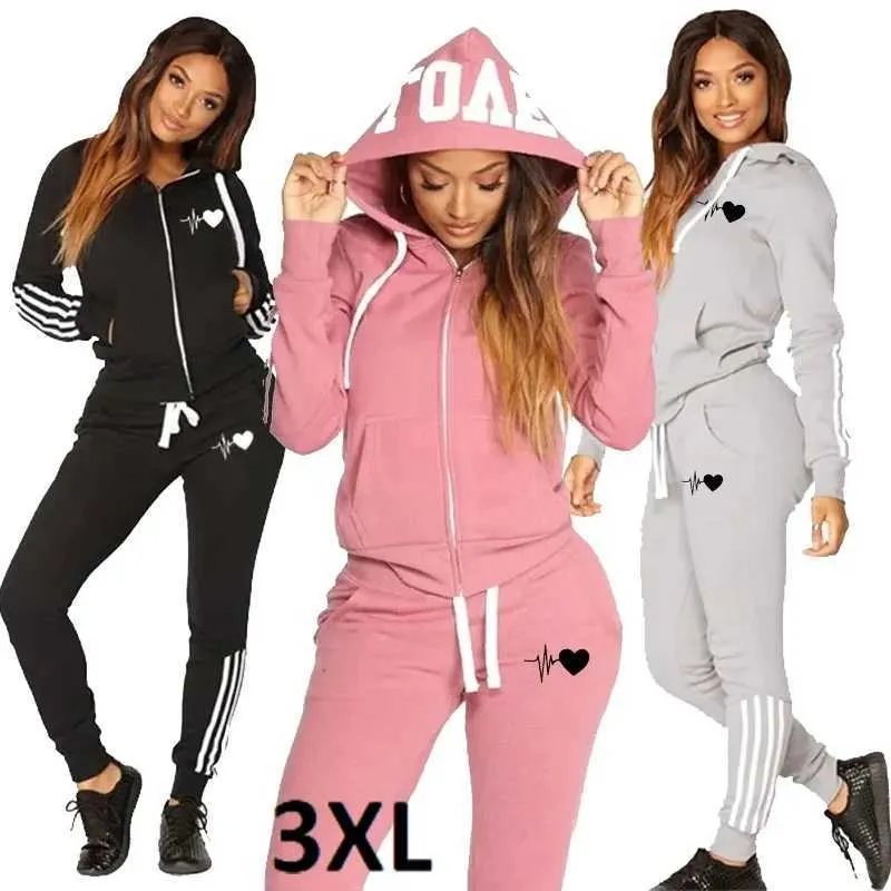 Tweedelige damesbroek Mode Nieuwe bedrukte trainingspakken voor dames Casual sportkleding Joggen Fitness Ritsjack met capuchon + broek 2-delige set Vrouwelijke kleding