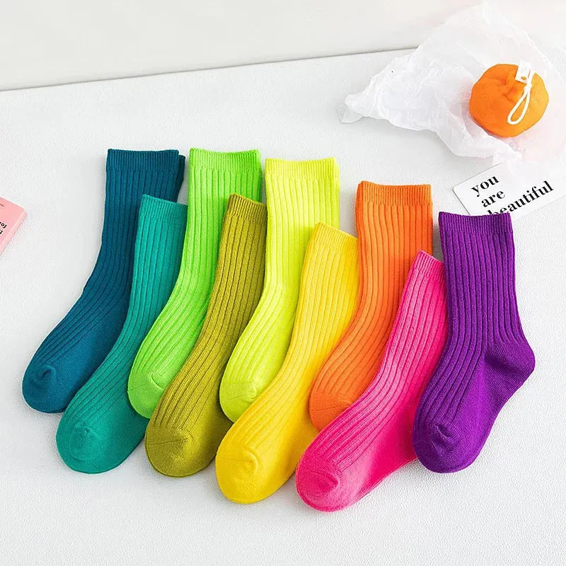 Kids Socks 3 Pairs Autumn Winter Children Socks Boys Girls Soft Double Needle Cotton Tube Socks Kids Solid Candy Color Sport Socks 231025