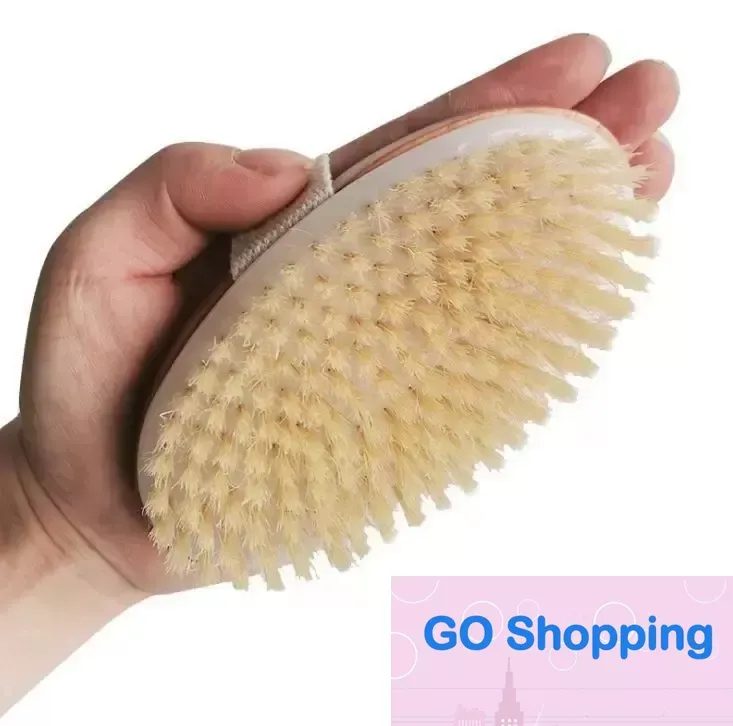 All-match Bath Brush Dry Skin Body Soft Natural Bristle SPA The Brush Wooden Bath Shower Bristle Brush SPA Body Brushs Without Handle