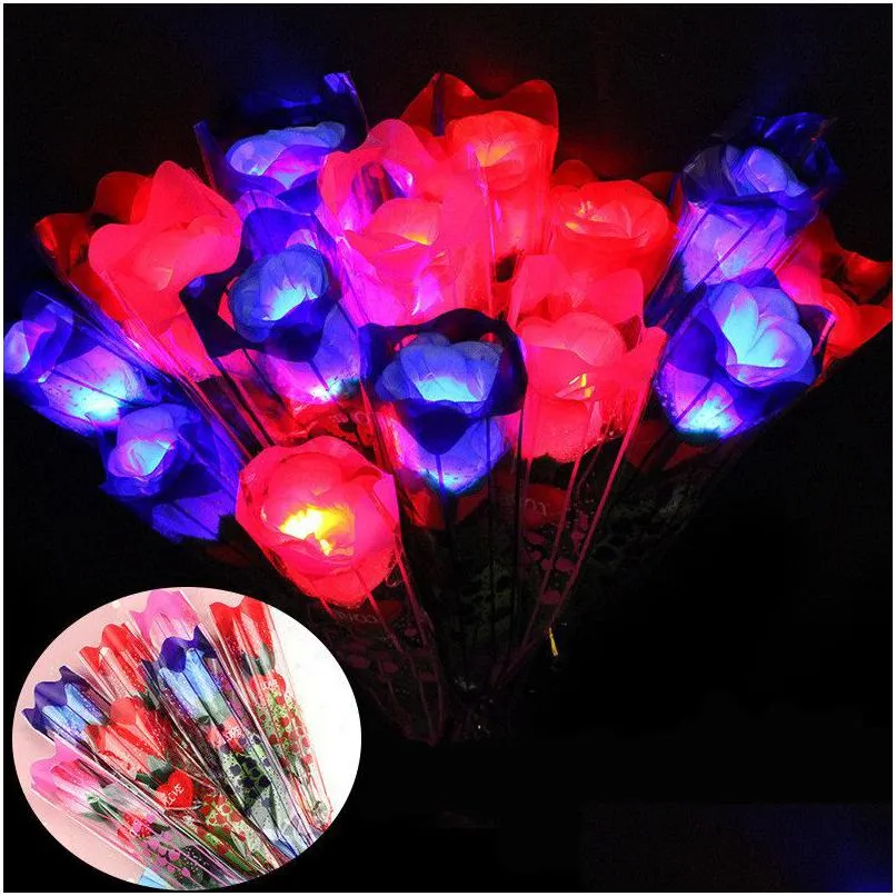 Flores decorativas grinaldas dia dos namorados fontes de festa led colorf rosa flor luminosa piscando varinha vara decoração buquê chri dhawd