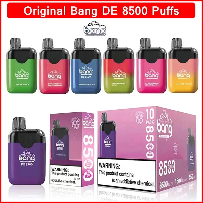 Original Bang DE8500 Disposable E cigarette 8500 Puffs Vape Pen 18ml pre filled Pods Cartridge 550mAh Rechargeable battery With Type C Mesh coil Vaporizer Kit