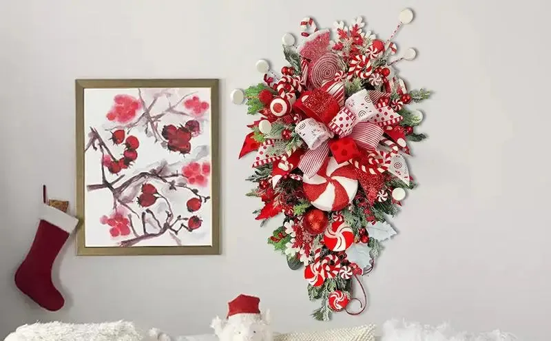 Decorações de Natal Candy Cane Swag White Decor Upside Down Tree Grinaldas para Outdoor Home Garden Wall 231025
