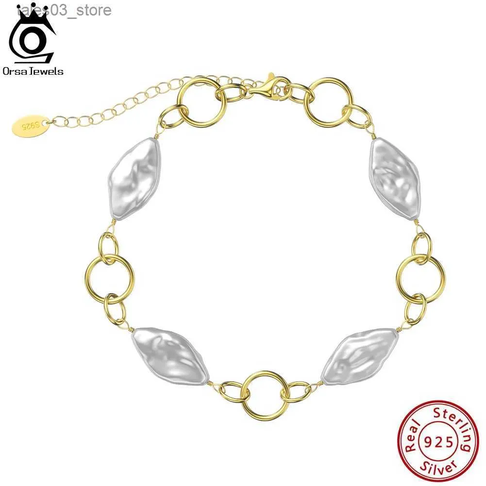 チャームブレスレットOrsa Jewels Natural Pearl Bracele Silver 925 Chain Tiny Diamond shaped Baroque Pearl Bracelet Sweet Elegant for Women GPB20 Q231025