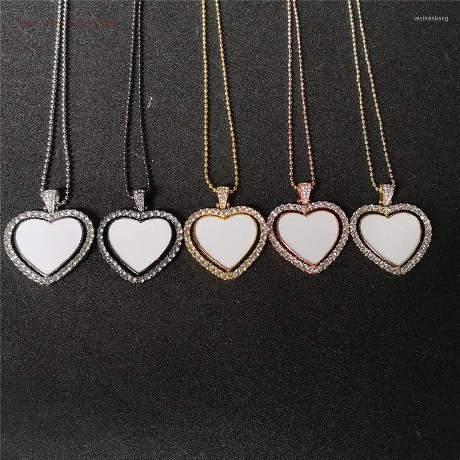 Pendentifs Colliers Sublimation Pendentifs coeur vierge avec chaîne de perles Consommables d'impression de transfert peuvent Rorate 15pcs de Lot285s