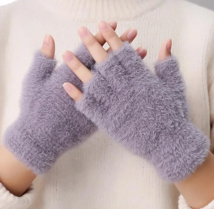 Gants tricotés à moitié doigts pour hommes et femmes, en peluche, doux et chauds, mitaines sans doigts pour cyclisme d'hiver, DF303