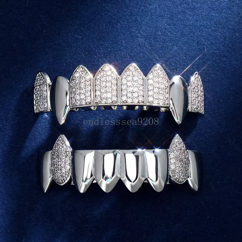 New hip hop Micro CZ Teeth Grillz Silver gold Hiphop Teeth Grillz Top Bottom Grills Bling Jewelry Gifts