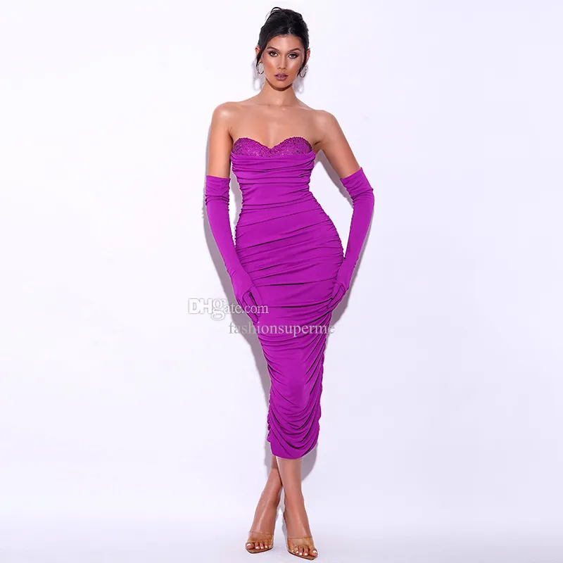Purple Blingbling Sexy Gaza Kobiety dama na ramię bandaż sukienka wieczorna impreza maxi długie sukienki bodycon ZF1522