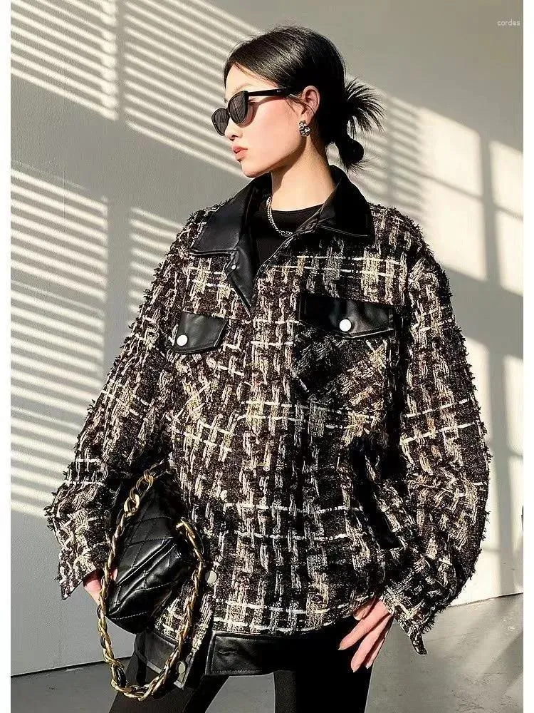 سترات نسائية Hikigawa Spring Long Sleeve Women Jacket Jacket chick chic chick stops plaid rewlow jolar roupas femininas