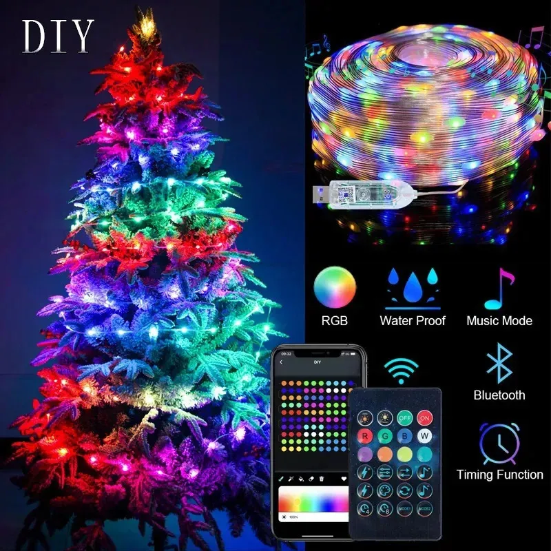 5m/10 LED Christmas Light Fairy String Intelligent Bluetooth Adresserbar Curtain Garden Feston Family 231025