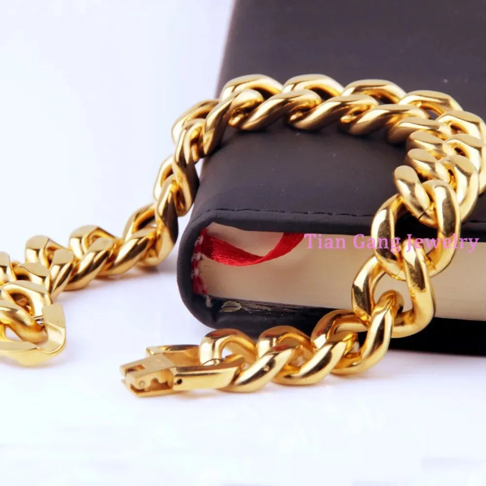 Bracelets de charme de haute qualité couleur argent couleur or 316L en acier inoxydable lourd poli hommes Cowboy chaîne bracelet bracelet en gros 231024