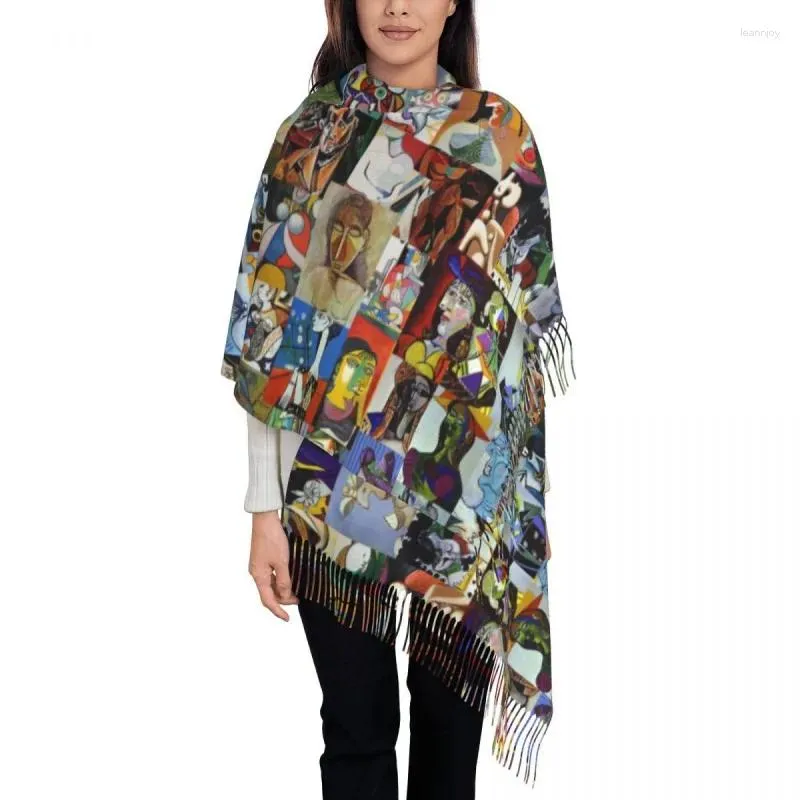 Ethnic Clothing Lady Long Pablo Picasso Artwork Scarves Women Winter Fall Thick Warm Tassel Shawl Wraps Painting Art Scarf