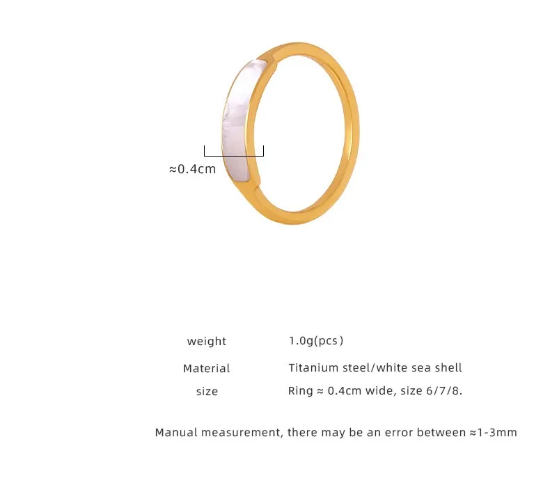 Minimalistischer Stil, Persönlichkeit, Nische, schlichter Ring mit kaltem Wind, besetzt mit weißem Muscheldesign, Sinn für Mode, vergoldeter Ring aus Titanstahl