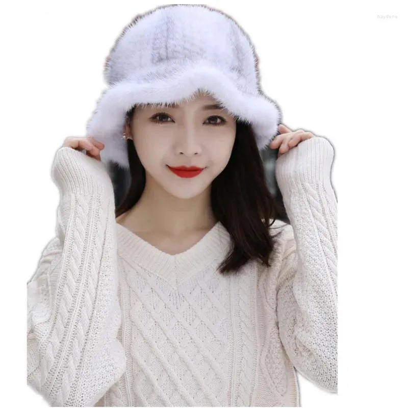 Berets Real Hats Women's Winter Warm Woven Ear Brim Basin Top Hat Russian Caps Fedoras