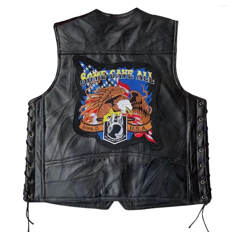 Gilet da uomo Moda Moto/Biker Giacca senza maniche Punk per uomo Cappotto Casual Ricamo Gilet da motociclista Fleet Veste in pelle