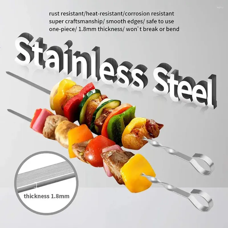 Strumenti 20 pezzi BBQ Kabob spiedino piatto attorcigliato riutilizzabile in acciaio inox bastoncini per barbecue forchette set spiedini a manico lungo