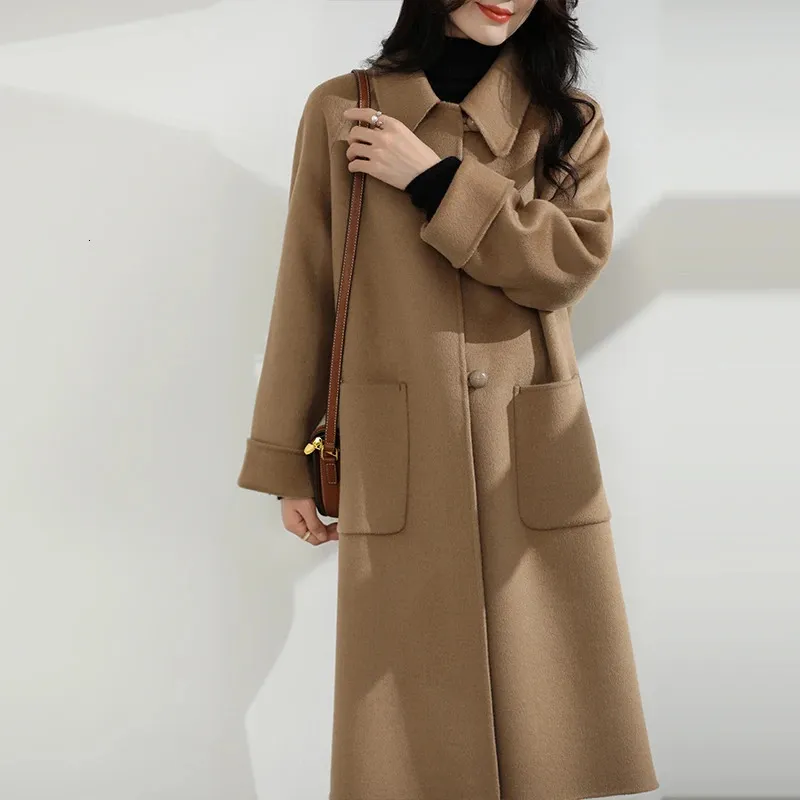 Women's Wool Blends High-end reversible cashmere coat women's doll collar slimming 100% Woolen coat 23 woolen coat 231024