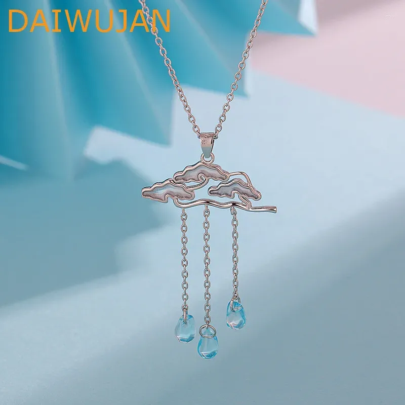 Pendant Necklaces Korean Fashion Clouds For Women Girls Y2K Blue Raindrops Crystal Fairy Clavicle Chain Jewelry Gifts