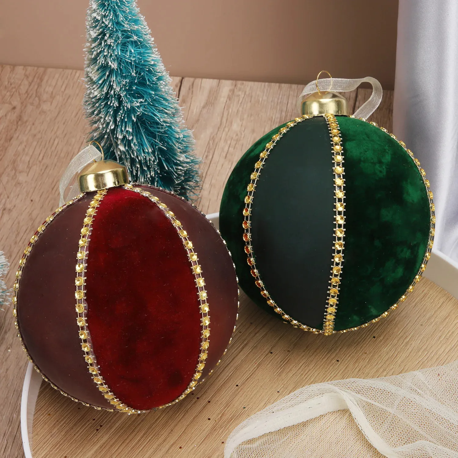 Décorations de Noël flocage 4 pièces boule de verre vert rouge ornements de noël année pendentifs boule suspendus décor de noël pour la maison Adornos Navidad 231024