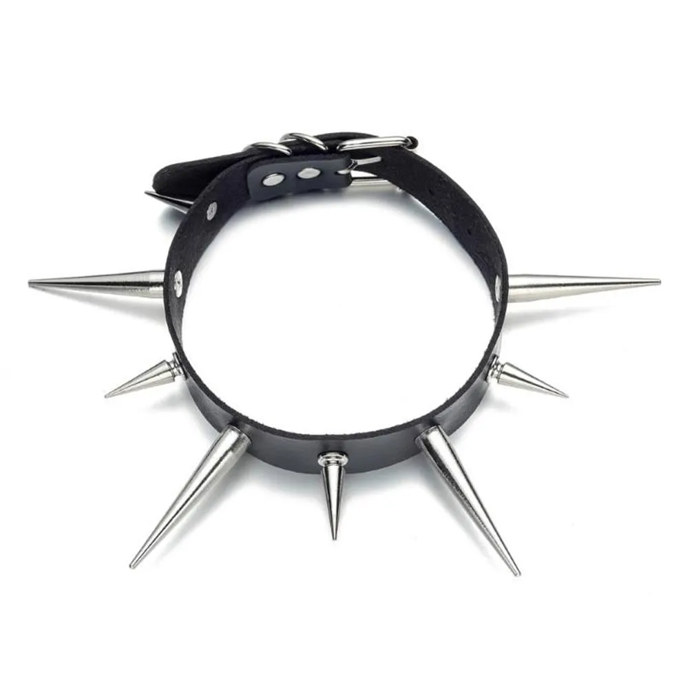 Girocolli Big Spike Choker Punk Collare in ecopelle per donna Uomo Cool Chunky Rivetti Studded Chocker Collana stile goth Accessori2851