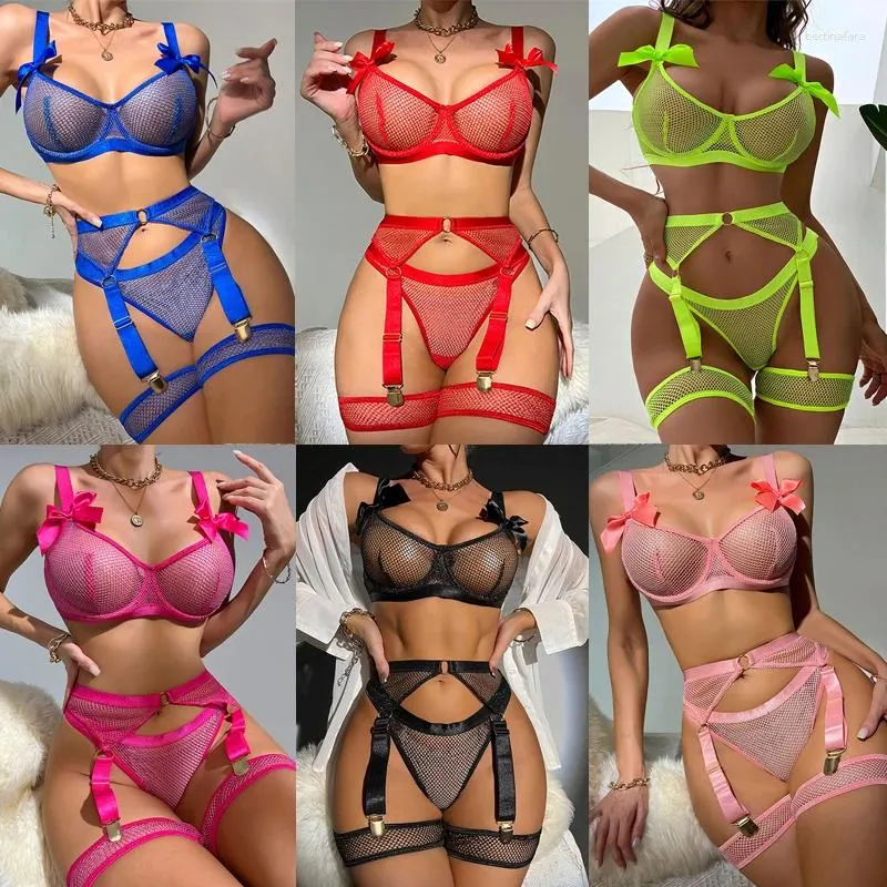 Women See Through Sexy Lingerie Babydoll Nightwear Bra Thongs Set Sheer  Underwear