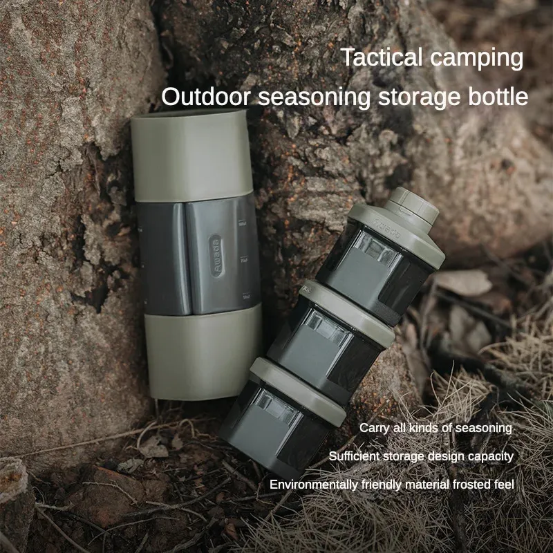 Camp Kitchen Seasoning Bottles Outdoor Travel Portable 3 In 1 Lightweight Sealed Seasoning Jar Awada Cooking Set for Hiking Barbecue Picnics 231025