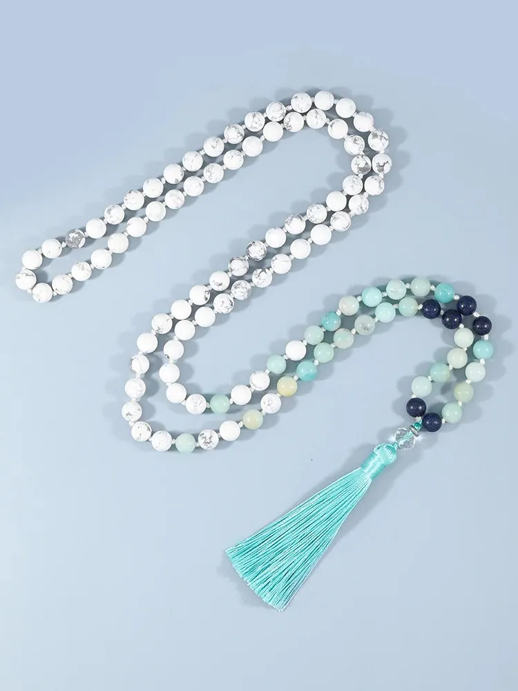 チョーカーYuokiaa 108 Mala Prayer Beads Howlite Necklace Natural Rosary Ite Bohemian Yoga Meditation Spirit Japamala for Men Women 231025