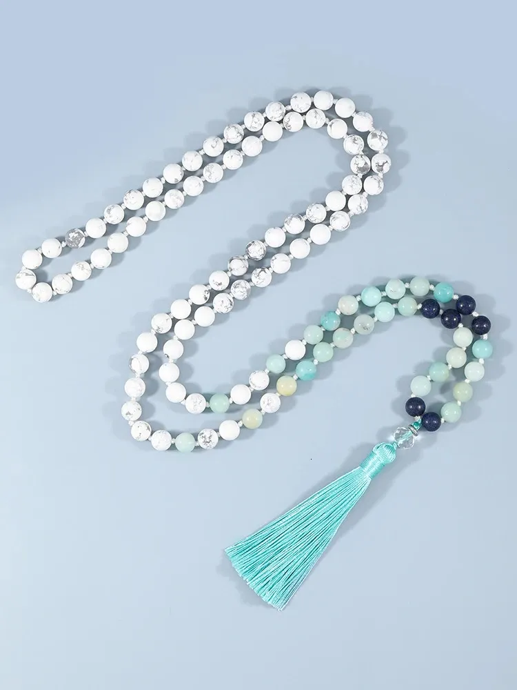 Chokers yuokiaa 108 Mala Modlitwa Peads Howlite Naszyjnik Naturalny różaniec Ite Bohemian Yoga Meditation Spirit Japamala dla mężczyzn Kobiety 231025