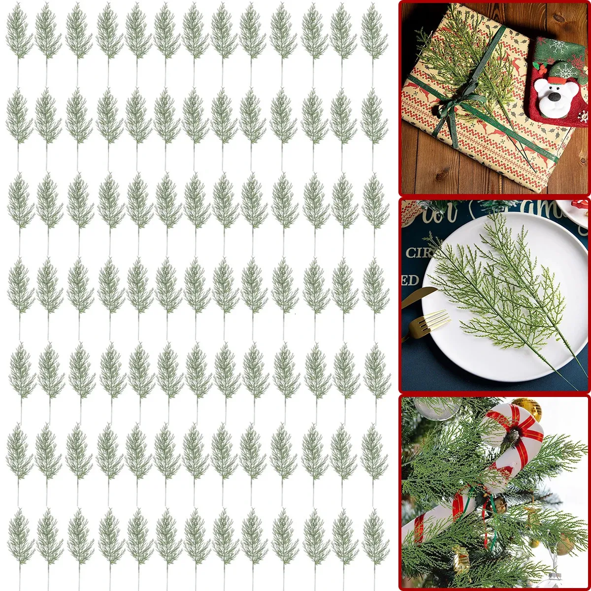 Christmas Decorations 25Pcs Artificial Pine Branches Simulation Green Plant Pine Leaves Christmas Picks Decoration for 2024 Navidad Home DIY Decor 231025