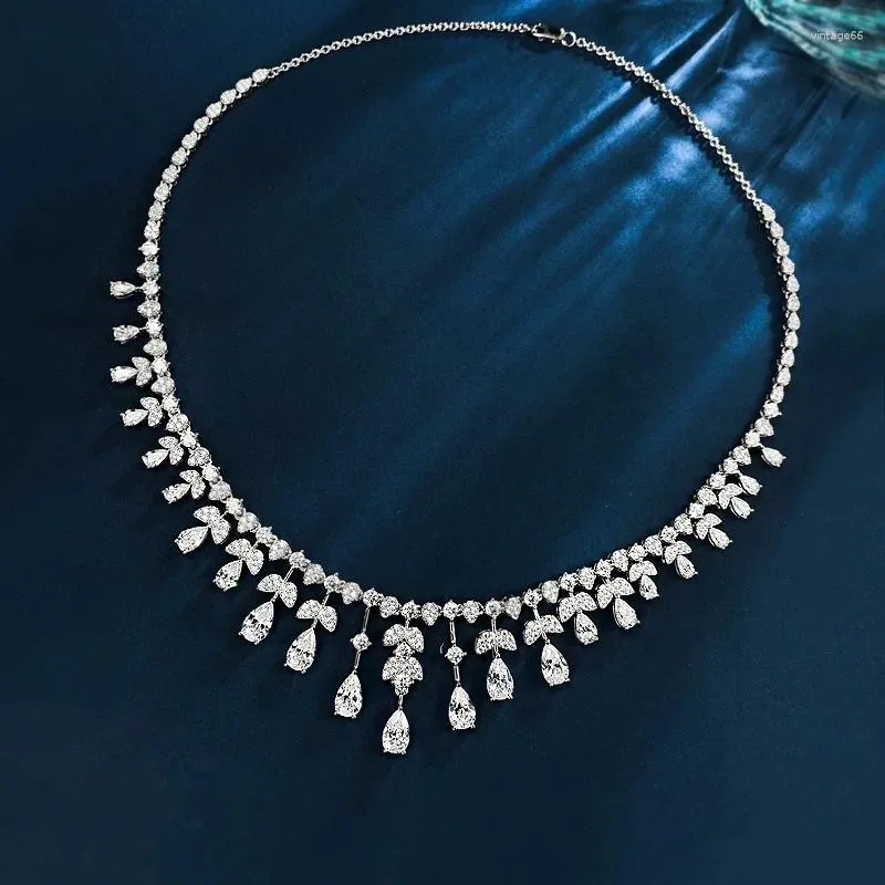 Cadenas borlas Moissanite collar de diamantes Plata de Ley 925 auténtica compromiso boda Chocker para mujeres joyería nupcial