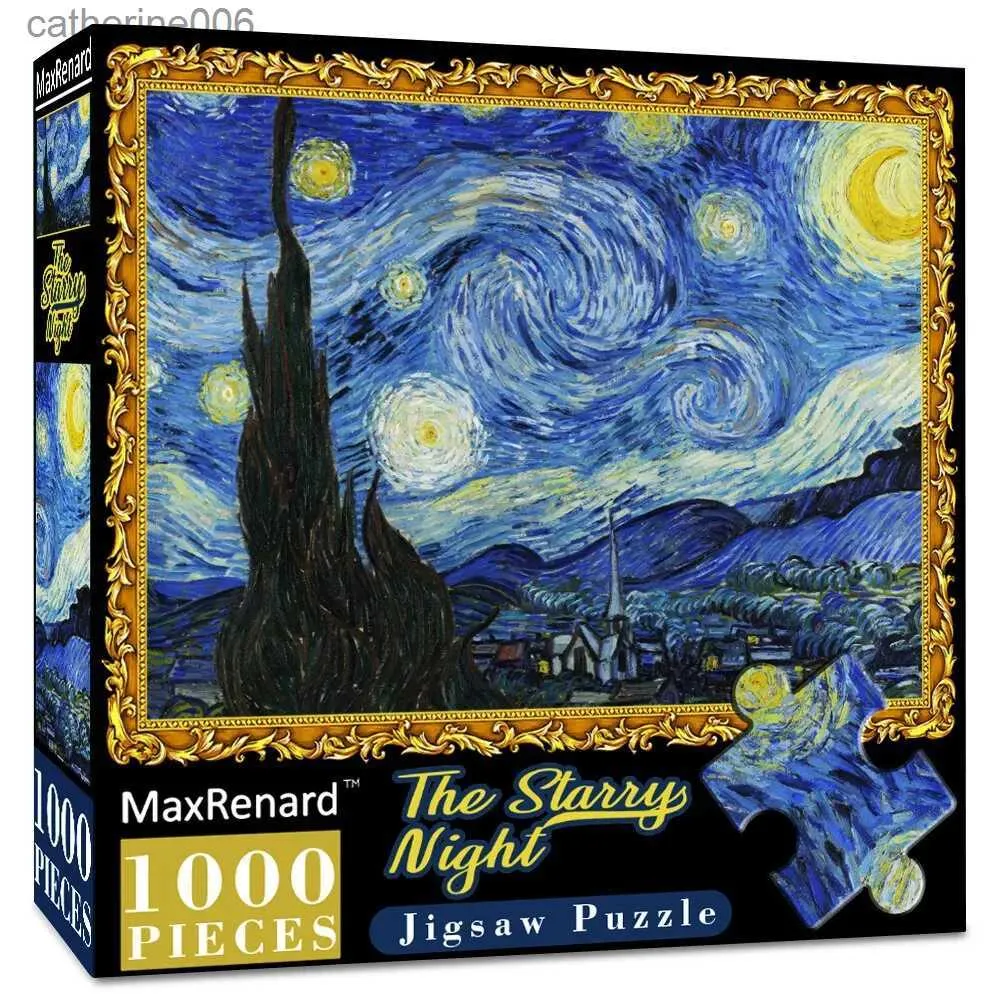 الألغاز Maxrenard 1000 قطعة الألغاز بانورامزو اللوحات الشهيرة Van Gogh The Starry Night Family Game Game Home Wall DecorationL231025