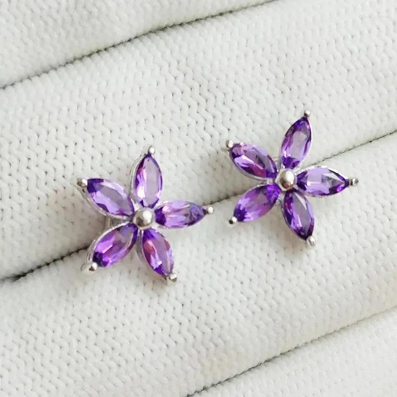 Stud Earrings Per Jewelry Natural Real Amethyst Flower Earring 925 Sterling Silver 0.15ct 10pcs Gemstone C912311