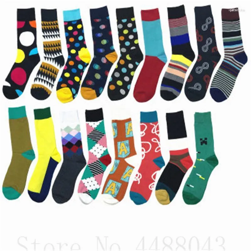 Men's Socks Men's 1 Pair Colour Crew Cotton Happy Men/Women British Style Casual Harajuku DesignerBrand Fashion Novelty Art For Couple
