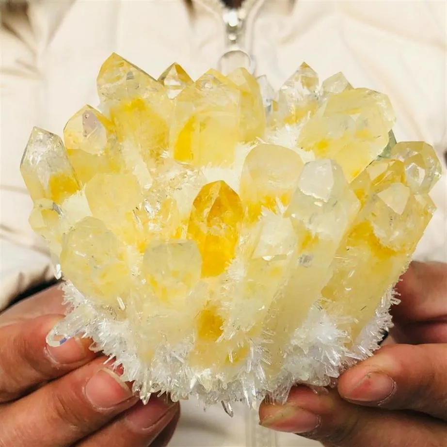 About 700g Rare New yellow Ghost Quartz Crystal Cluster Vug Specimen Collectibles329i