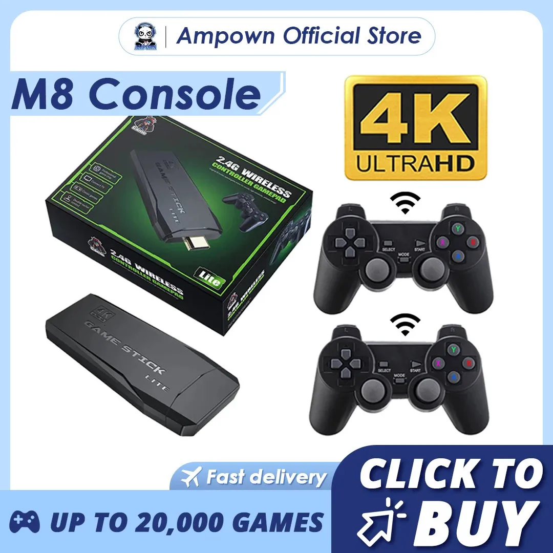 Kontrolery gier Joysticks M8 Konsola gier wideo 128G Wbudowane 20000 gier retro ręczna konsola gier kontroler bezprzewodowy GD10 Lite Game Stick dla GBC/GBA 231024