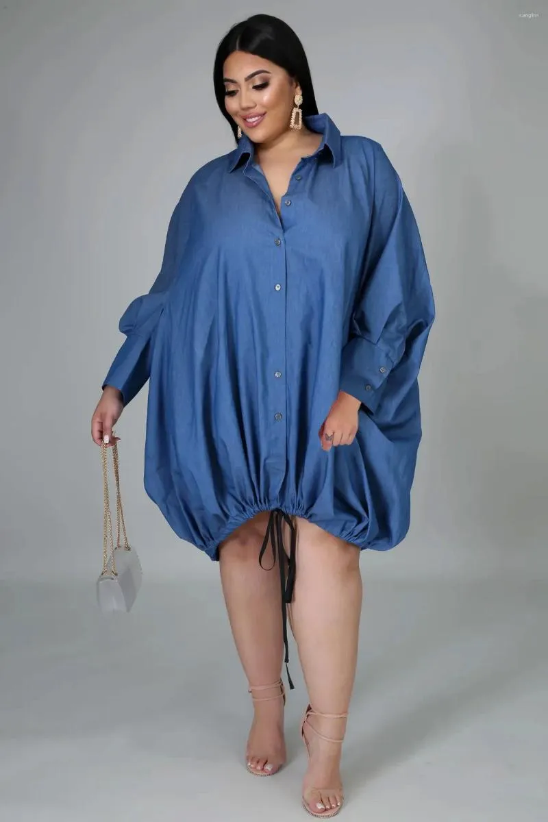 Plus Size Dresses Lounge Wear Shirt Dress for Women Casual Button Turn-Down Collar Långärmning