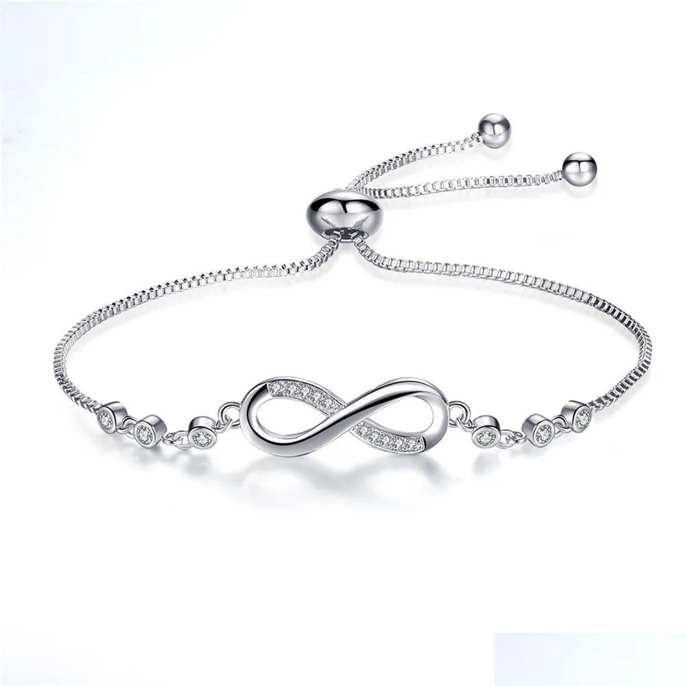 Keten Mode Zirkoon Eindeloze Liefde Infinity Armbanden Voor Vrouw Kristallen Ketting Armband Bij De Hand Verstelbare Partij Sieraden Drop Leveren Dh Ot4Dl