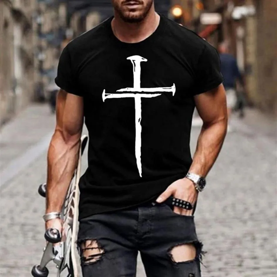 Heren T-shirts Casual Heren T-shirt All-Match Jezus Christus Kruis 3d Bedrukt T-shirt 2021 -Verkopen Korte Mouwen Oversized199G