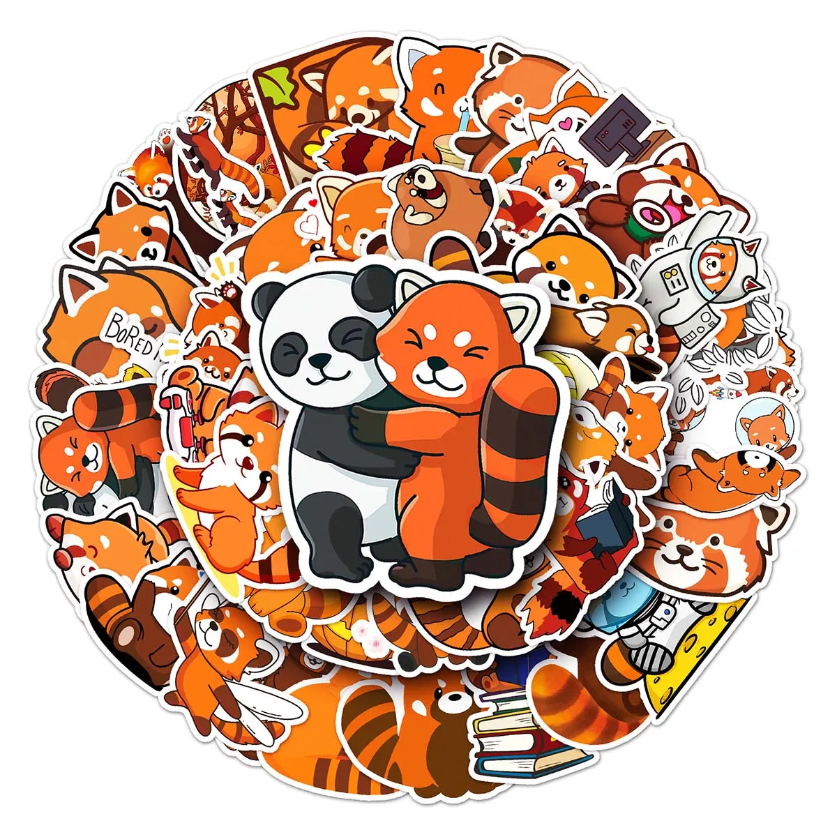 50 pçs animal dos desenhos animados panda vermelho personalidade graffiti criativo skate decoração pvc portátil capacete adesivo