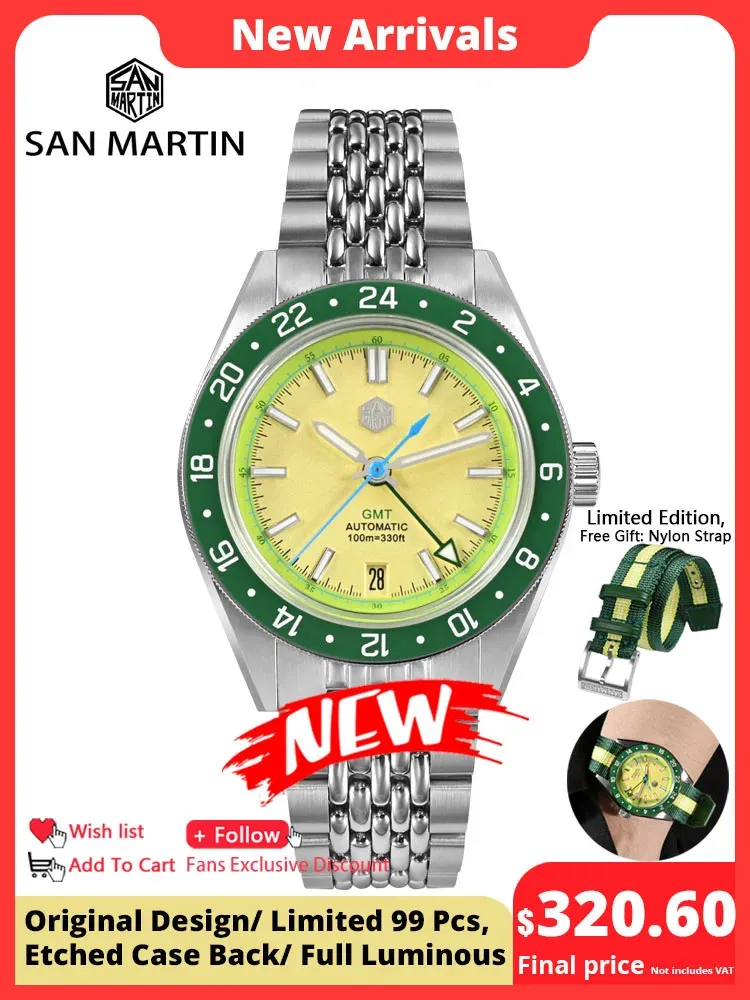 Altri orologi San Martin Limited Edition 39 5mm Full Luminous NH34 GMT Orologio sportivo da uomo dal design originale Automatico meccanico impermeabile SN0116 231025