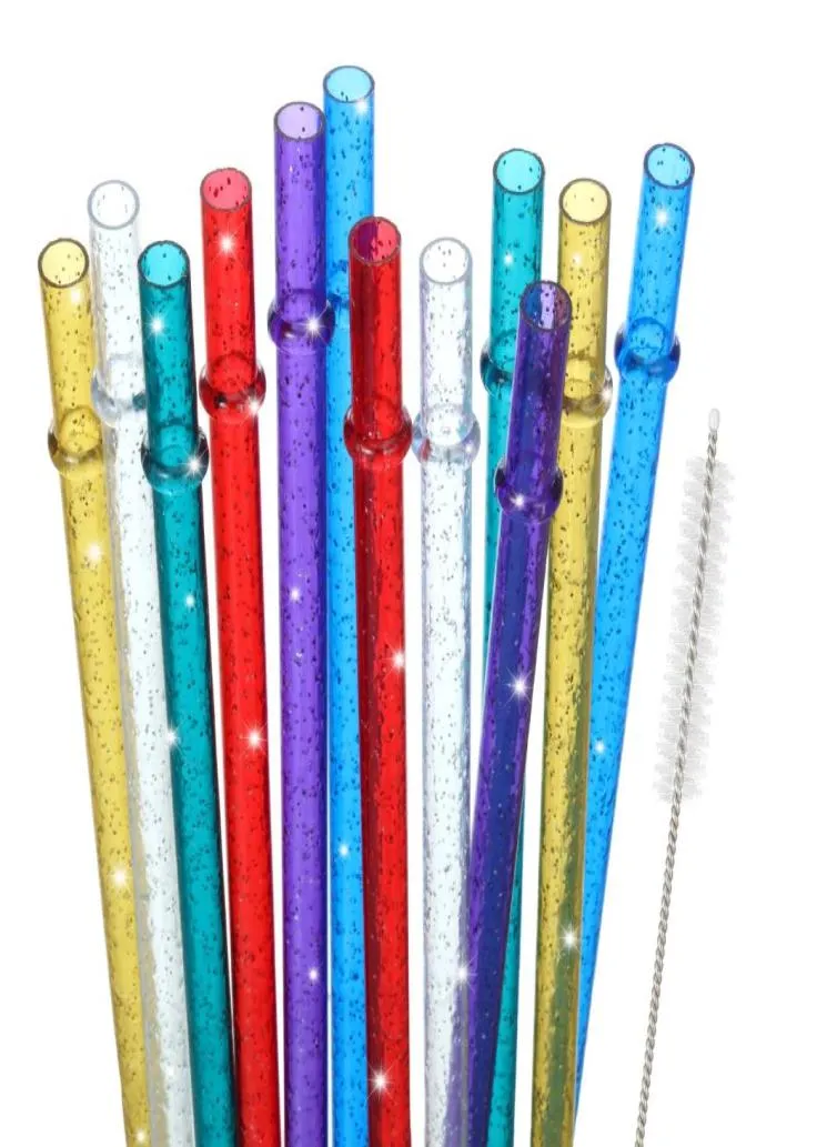Cannucce da 11 pollici in plastica riutilizzabile senza Bpa Colorf Glitter per barattolo e bicchieri da 403024 Oz con detergente per spazzole G7339652