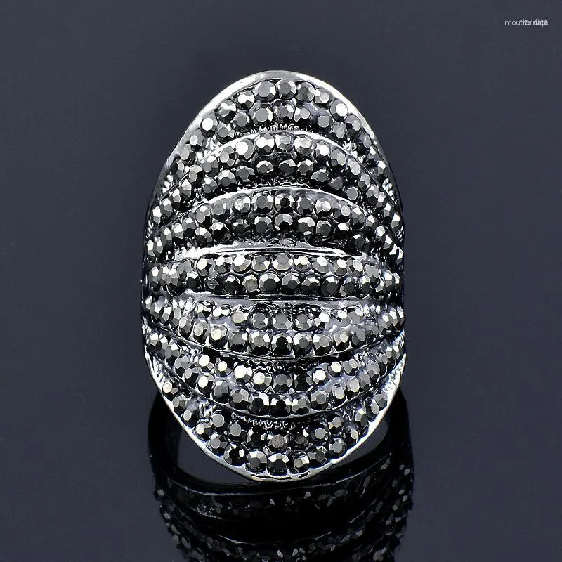 Cluster Rings KIOOZOL Luxury Black Stones Big For Women Party Wedding Ring Accessories Fashion Jewelry 2023 ZD1 KB1